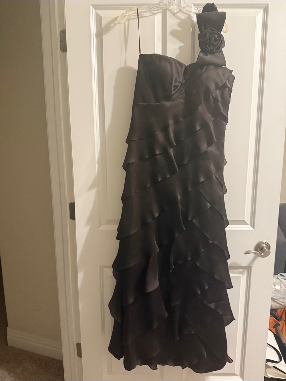 Chocolate brown One-Shoulder Ruffled Evening Gown